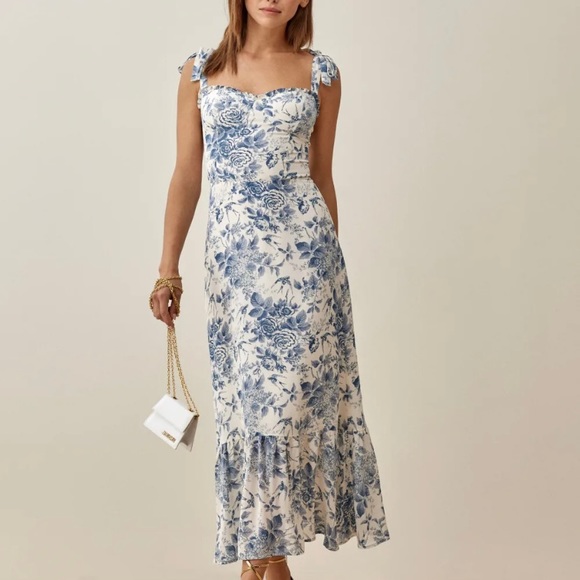 Reformation Blue and White Floral Wedding Dress - Picture 1 of 5